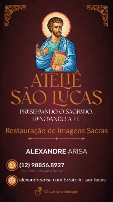 Baixe o Cartão de Visita interativo, Ateliê São Lucas, Restauração de Imagens Sacra.